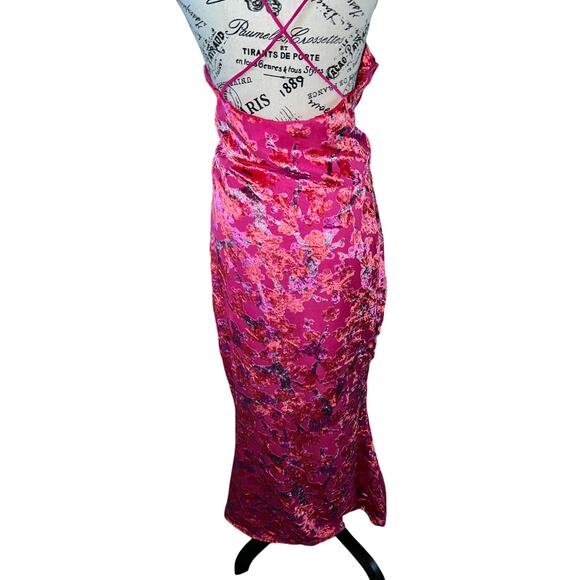 Boohoo Pink Devore Velvet Floral Cowl Neck Maxi Dress Size 4 Y2K Wedding EUC - Picture 7 of 16